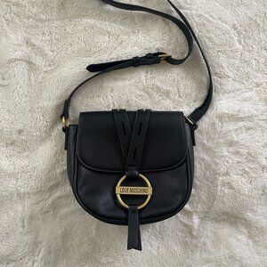 Love Moschino Black Faux Leather Logo Crossbody Bag
